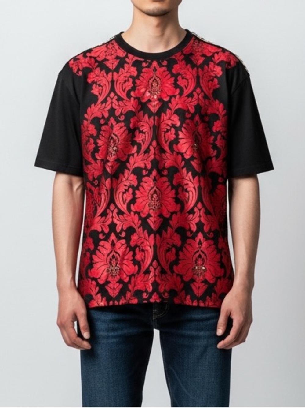 The Saints Sinphony Red Leaves Studded‎ Graphic Shirt Large